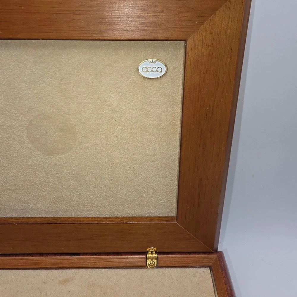 Acca Italy Burl Wood Jewelry Box Castellani Floral Sterling Silver 925 Plate